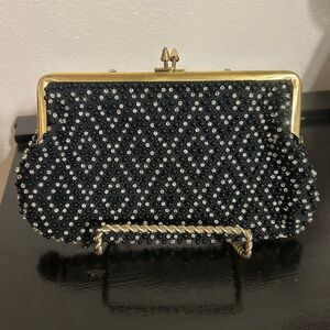 Vintage St. Thomas Corde Bead Black Beaded Clutch